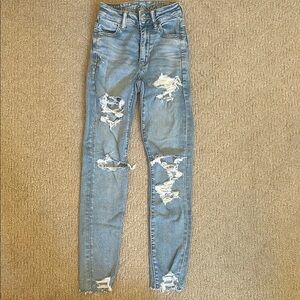 American Eagle Outfitters Blue Skinny Jeans with Distressing